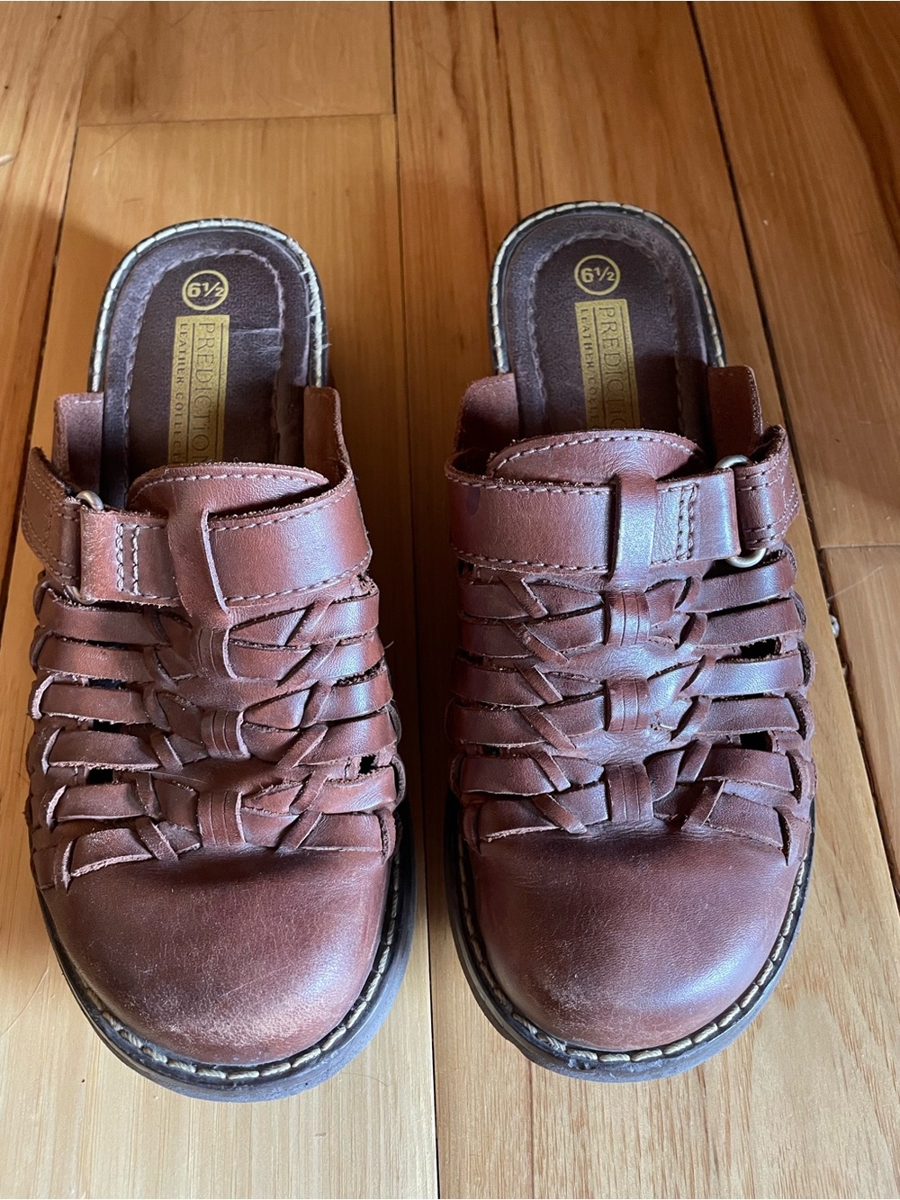 Predictions Brown Leather Woven Mule Clogs